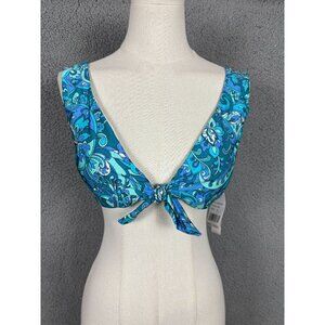 Sunshine 79 Women's Paisley Knot-Front V-Neck Bikini Top Blue Size 12 NWT's